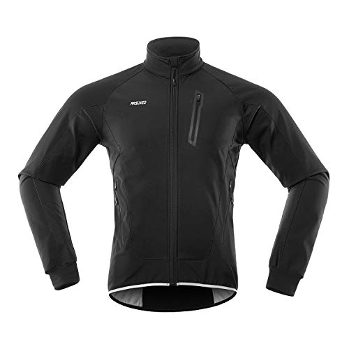 ARSUXEO Hombres Invierno Ciclismo Chaqueta Polar Softshell MTB Bike Outwear Impermeable 20B, Negro, Large