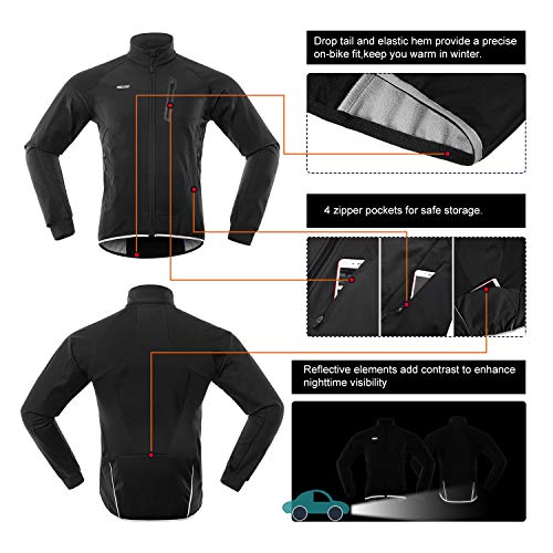 ARSUXEO Hombres Invierno Ciclismo Chaqueta Polar Softshell MTB Bike Outwear Impermeable 20B, Negro, X-Large