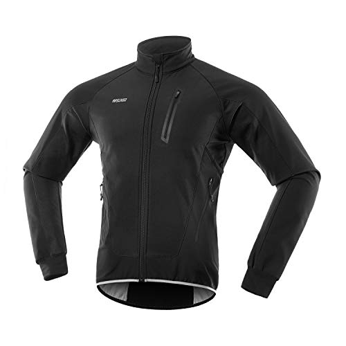 ARSUXEO Hombres Invierno Ciclismo Chaqueta Polar Softshell MTB Bike Outwear Impermeable 20B, Negro, X-Large