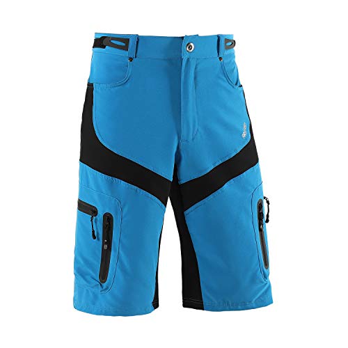 ARSUXEO Hombres Pantalones Cortos de Ciclista Shorts Casuales con Bolsillo con Cremallera 1806 Azul M