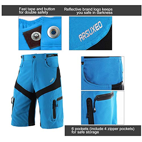 ARSUXEO Hombres Pantalones Cortos de Ciclista Shorts Casuales con Bolsillo con Cremallera 1806 Azul M