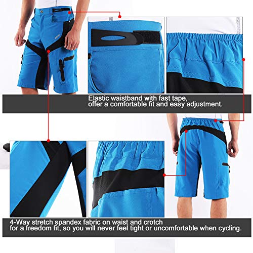ARSUXEO Hombres Pantalones Cortos de Ciclista Shorts Casuales con Bolsillo con Cremallera 1806 Azul M