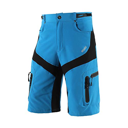 ARSUXEO Hombres Pantalones Cortos de Ciclista Shorts Casuales con Bolsillo con Cremallera 1806 Azul M