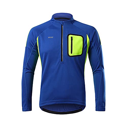 ARSUXEO Maillot de Ciclismo Jersey Hombre Manga Larga Bicicleta de Montaña Camisa Bicicleta Ropa 4 Bolsillos 6032 Azul XXL