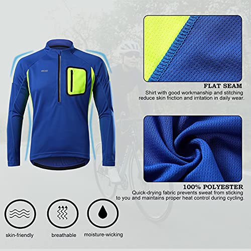 ARSUXEO Maillot de Ciclismo Jersey Hombre Manga Larga Bicicleta de Montaña Camisa Bicicleta Ropa 4 Bolsillos 6032 Azul XXL