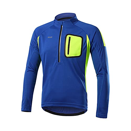 ARSUXEO Maillot de Ciclismo Jersey Hombre Manga Larga Bicicleta de Montaña Camisa Bicicleta Ropa 4 Bolsillos 6032 Azul XXL