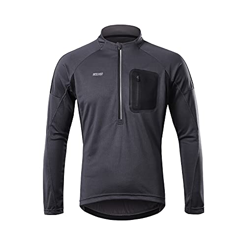 ARSUXEO Maillot de Ciclismo Jersey Hombre Manga Larga Bicicleta de Montaña Camisa Bicicleta Ropa 4 Bolsillos 6032 Gris S