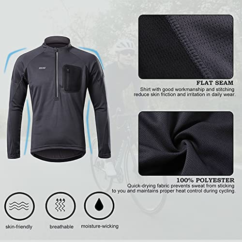 ARSUXEO Maillot de Ciclismo Jersey Hombre Manga Larga Bicicleta de Montaña Camisa Bicicleta Ropa 4 Bolsillos 6032 Gris S