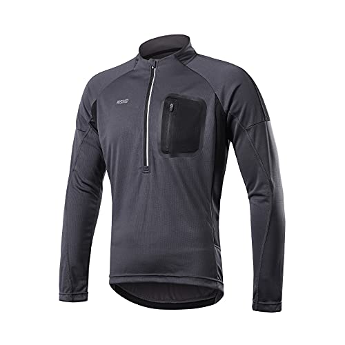 ARSUXEO Maillot de Ciclismo Jersey Hombre Manga Larga Bicicleta de Montaña Camisa Bicicleta Ropa 4 Bolsillos 6032 Gris S