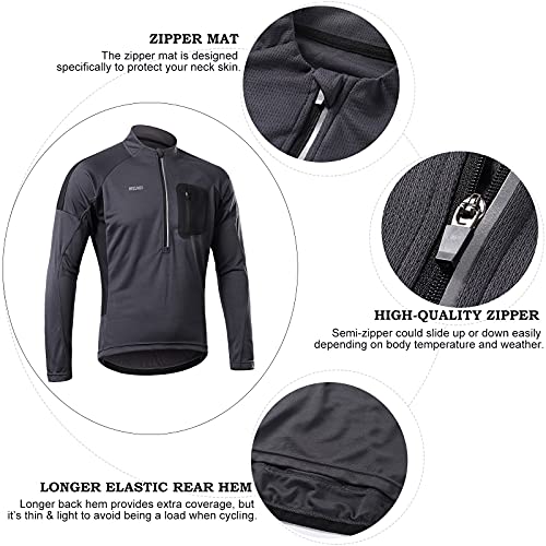 ARSUXEO Maillot de Ciclismo Jersey Hombre Manga Larga Bicicleta de Montaña Camisa Bicicleta Ropa 4 Bolsillos 6032 Gris S