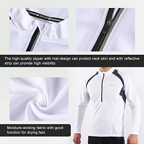 ARSUXEO Maillot de Ciclismo para Hombre Camisa Ciclista de Manga Larga con Media Cremallera 6031 Blanco L