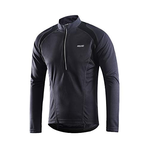 ARSUXEO Maillot de Ciclismo para Hombre Camisa Ciclista de Manga Larga con Media Cremallera 6031 Gris L