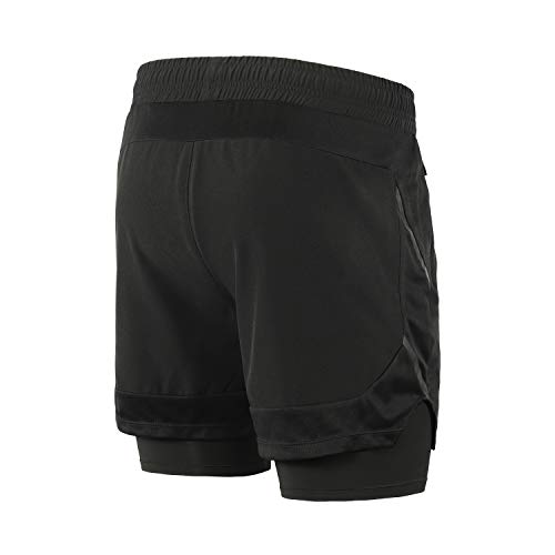 ARSUXEO Pantalones Cortos de Running para Hombre Deporte Pantalones Cortos para Correr B191 Negro L