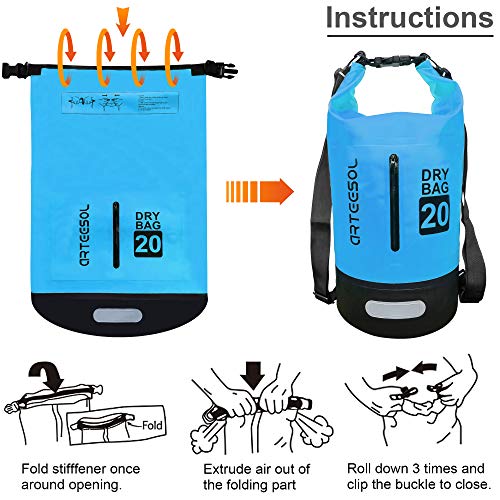 arteesol Bolsa Estanca, Dry Bag - 5L 10L 20L 30L Bolso Seco Impermeable/Seca Bolsa para Kayak Paseo en Barco Canoa Pesca Rafting Camping Playa Natación Snowboard (5L, Blue)