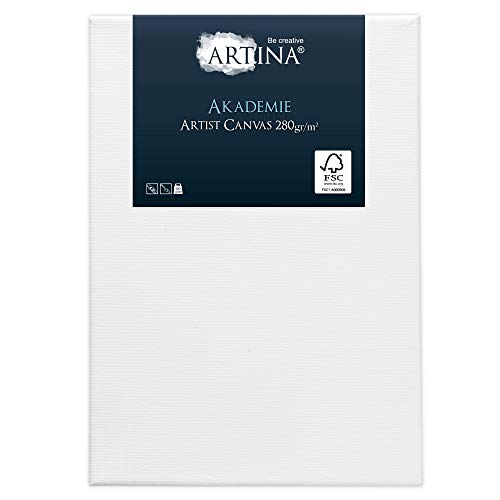 Artina Set de 10 Lienzos blancos Akademie con certificación FSC® - 10x10 cm 100% algodón Lienzo y Bastidor Blancos - 280g/m² - no se deforma