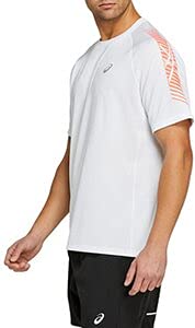 ASICS Icon SS Top T-Shirt, Brilliant White/Flash Coral, XL Mens