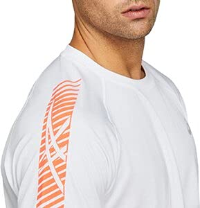 ASICS Icon SS Top T-Shirt, Brilliant White/Flash Coral, XL Mens
