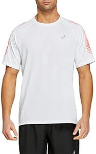 ASICS Icon SS Top T-Shirt, Brilliant White/Flash Coral, XL Mens