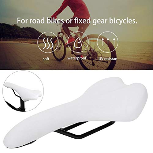 Asiento de Bicicleta, 2 Colores Cojín de Ciclismo de sillín de Bicicleta de Cuero PU Resistente a los Golpes y Resistente al Desgaste(Blanco)