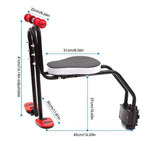 Asiento de Bicicleta Delantero para Niño | Asiento Infantil Delantero Plegable con Reposabrazos y Pedal | para Niños de 2 a 6 años - MAX 50 KG (Black)