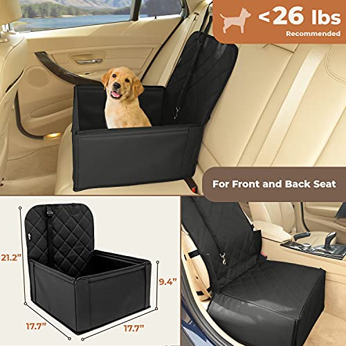 Asiento de coche para perro extra estable - Transportín coche robusto para perros pequeños y medianos - Paredes reforzadas y 3 cinturones - Cesta perro impermeable para asiento delantero o posterior