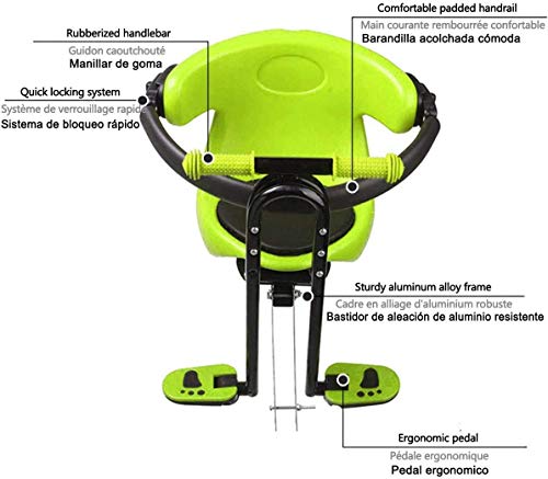 Asiento niños Bicicleta, Delantero para Bicicleta Sillín Infantil Portabebés+Niños Portaniños para Bicicleta con Pedales y Respaldo, para Bicicleta con Pedales Respaldo