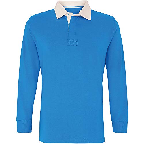 Asquith & Fox Men's Classic Fit Long Sleeve Vintage Rugby Shirt Camisa Manga Larga, Multicolor (Sapphire/Natural 000), XXL para Hombre