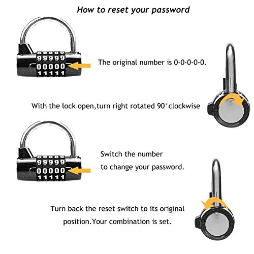 Astarye 2 pack Candado de Combinación, 5 Diales Combinación de Bloqueo de Contraseña, Adecuado para Maletas, Colegios, Gimnasios-Negro Blanco
