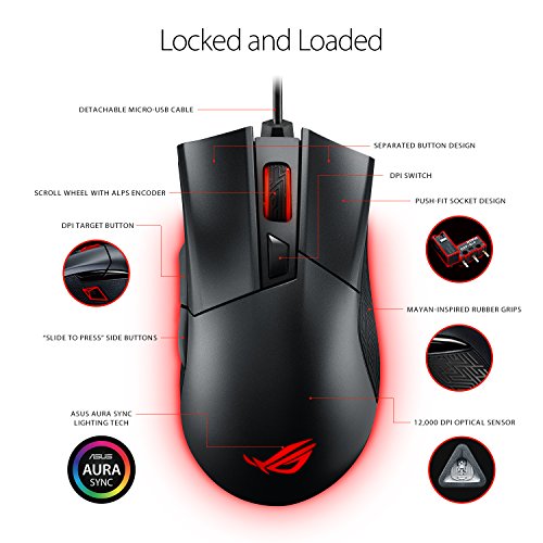 ASUS ROG Gladius II USB Óptico 12000DPI Ambidextro Negro - Ratón (USB, Juego, Pressed Buttons, Rueda, Óptico, PC/Ordenador portátil)