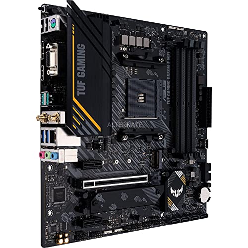 ASUS TUF Gaming B550M-E WiFi - Placa Base de Gaming Micro-ATX AMD B550 Ryzen AM4, PCIe 4.0, M.2, Wi-Fi 6, SATA 6 Gbps, USB 3.2 Gen. 2 Tipo A y USB 3.2 Gen. 1 Tipo C, BIOS Flashback, Aura Sync RGB