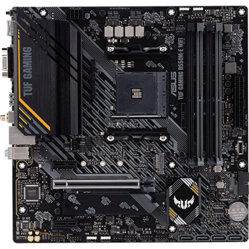 ASUS TUF Gaming B550M-E WiFi - Placa Base de Gaming Micro-ATX AMD B550 Ryzen AM4, PCIe 4.0, M.2, Wi-Fi 6, SATA 6 Gbps, USB 3.2 Gen. 2 Tipo A y USB 3.2 Gen. 1 Tipo C, BIOS Flashback, Aura Sync RGB