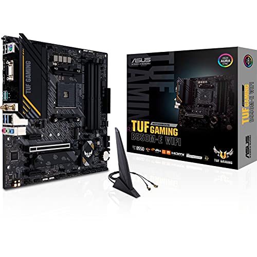 ASUS TUF Gaming B550M-E WiFi - Placa Base de Gaming Micro-ATX AMD B550 Ryzen AM4, PCIe 4.0, M.2, Wi-Fi 6, SATA 6 Gbps, USB 3.2 Gen. 2 Tipo A y USB 3.2 Gen. 1 Tipo C, BIOS Flashback, Aura Sync RGB
