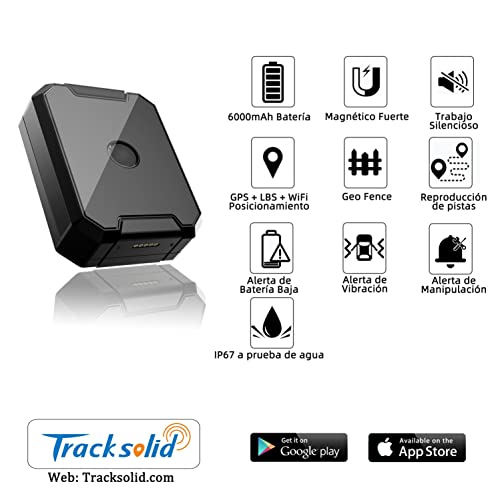AT1 GPS Tracker Magnético, 6000mAH Localizador GPS para Coche para Moto Bicicleta con Monitoreo de Voz, Alarma de Sobrevelocidad/Vibración/Alteración/Valla Geo - Tracksolid App & Web SIM no Incluida