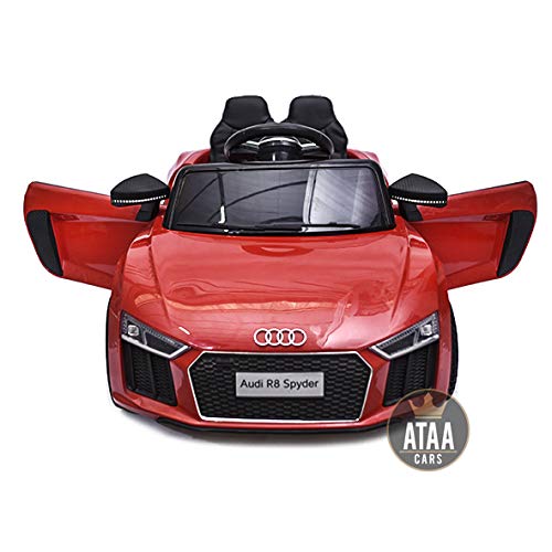 ATAA CARS Audi R8 Spyder Licenciado 12v Asiento Piel, Ruedas de Goma - Coche eléctrico para niños - Rojo