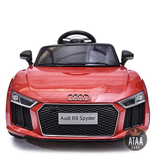 ATAA CARS Audi R8 Spyder Licenciado 12v Asiento Piel, Ruedas de Goma - Coche eléctrico para niños - Rojo