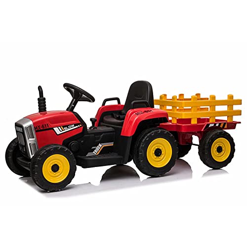 ATAA Tractor Ceres con Remolque - Rojo - Tractor eléctrico para niños con Mando para Padres y batería 12v