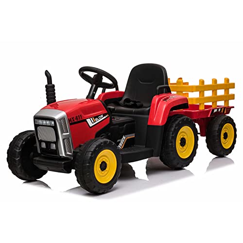 ATAA Tractor Ceres con Remolque - Rojo - Tractor eléctrico para niños con Mando para Padres y batería 12v