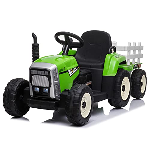 ATAA Tractor Ceres con Remolque - Verde - Coche eléctrico para niños Tractor con batería de 12v Remolque y Mando para Padres