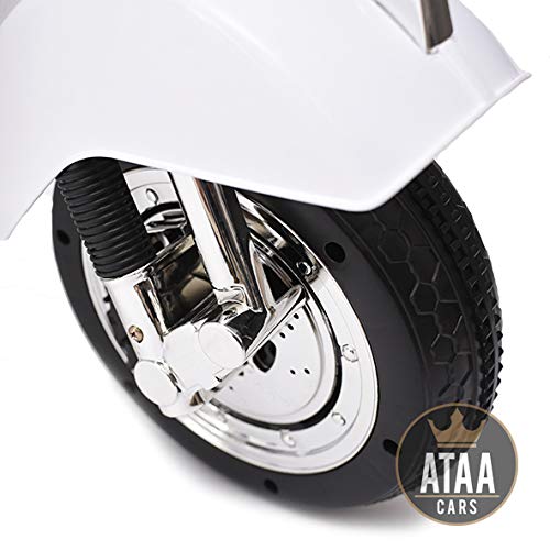 ATAA Vespa clásica Oficial 12v Licencia Piaggio - Blanco Moto eléctrica para niños hasta 7 años. Batería 12v Coche electrico niños
