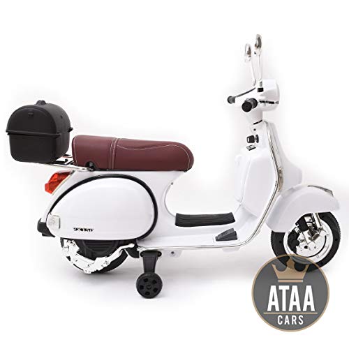 ATAA Vespa clásica Oficial 12v Licencia Piaggio - Blanco Moto eléctrica para niños hasta 7 años. Batería 12v Coche electrico niños