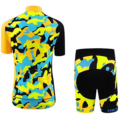 Ateid - Maillot de ciclismo para niños, manga corta, con pantalón, color Tarnung Gelb, tamaño 146