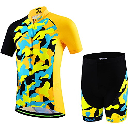 Ateid - Maillot de ciclismo para niños, manga corta, con pantalón, color Tarnung Gelb, tamaño 146