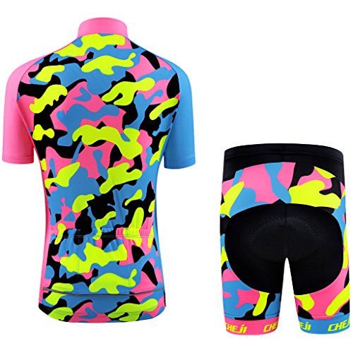 Ateid - Maillot de ciclismo para niños, manga corta, con pantalón, color Tarnung Rosa, tamaño 146