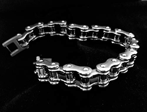 ATEIELLI Pulsera de Hombre Brazalete de Acero Inoxidable Cadena Bici Plateado Dorado JWB301 (Plata, 21.5)