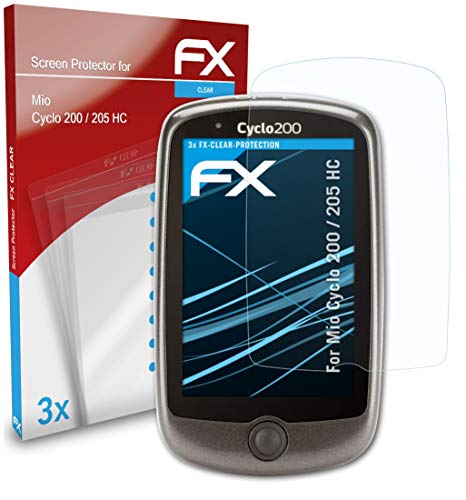 atFoliX Lámina Protectora de Pantalla Compatible con Mio Cyclo 200/205 HC Película Protectora, Ultra Transparente FX Lámina Protectora (3X)