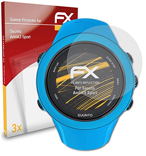 atFoliX Película Protectora Compatible con Suunto Ambit3 Sport Lámina Protectora de Pantalla, antirreflejos y amortiguadores FX Protector Película (3X)