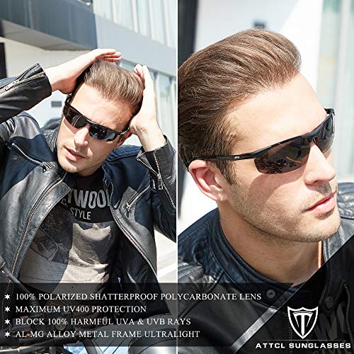 ATTCL Gafas de sol polarizadas para hombre, Gafas de sol rectangulares, 100% anti UV400 8585 Black