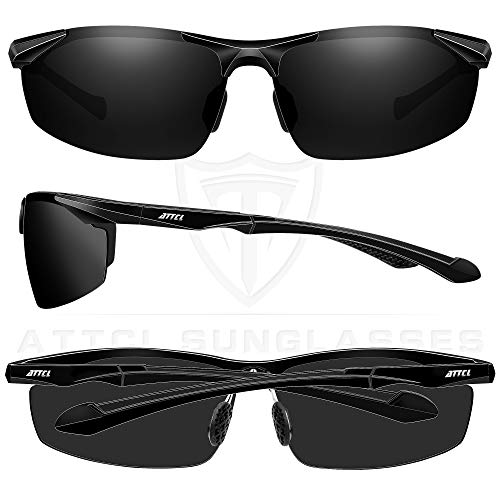 ATTCL Gafas de sol polarizadas para hombre, Gafas de sol rectangulares, 100% anti UV400 8585 Black