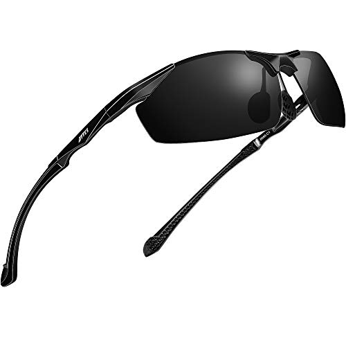 ATTCL Gafas de sol polarizadas para hombre, Gafas de sol rectangulares, 100% anti UV400 8585 Black