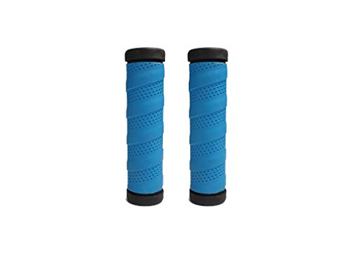 ATU 2K - Empuñaduras ergonómicas para manillar de bicicleta - Juego de dos / TPE / Textura antideslizante / Mezcla de plástico y goma / Fácil instalar en manillar / (tanto largo, azul y negro)